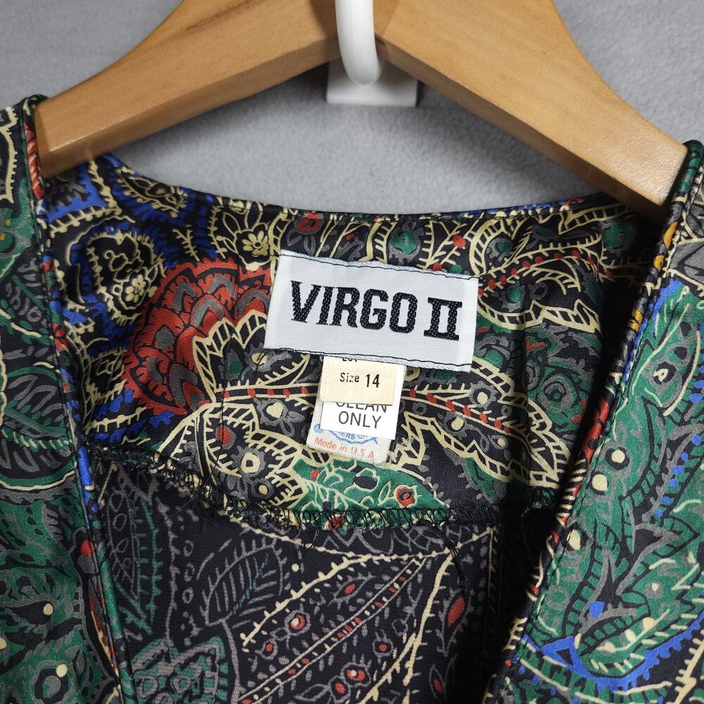 Vintage VIRGO II Wrap Dress Womens 14 Floral Print Metallic Sheen Midi Artsy USA - Picture 7 of 16